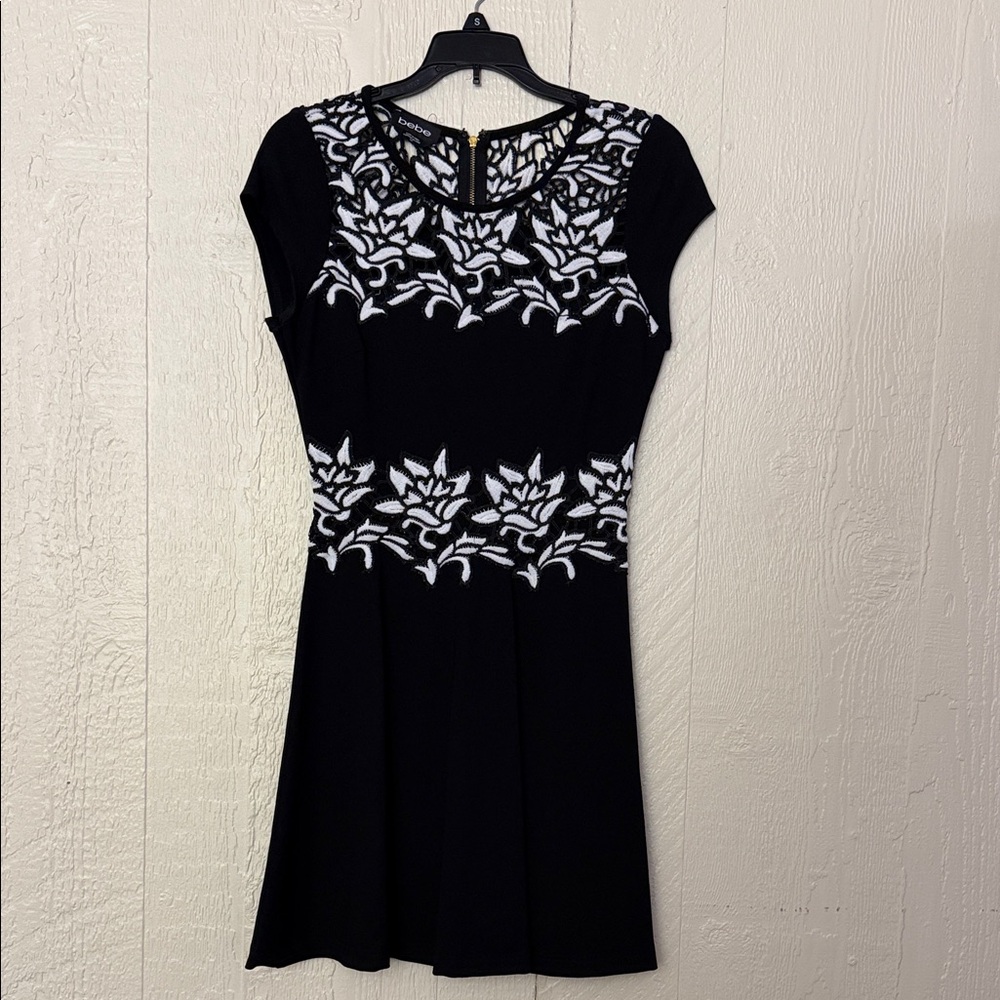 bebe Black Dress with White Floral Accents